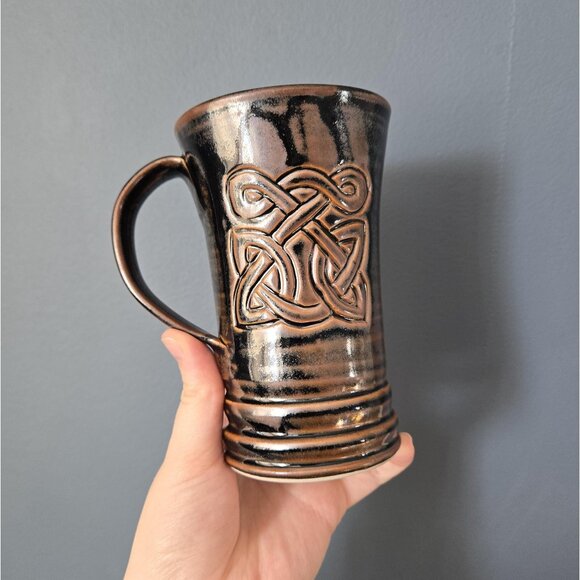 Curated Set of Four Handmade Studio Pottery Mugs Mismatched Dark Moody Earthy - Picture 3 of 10